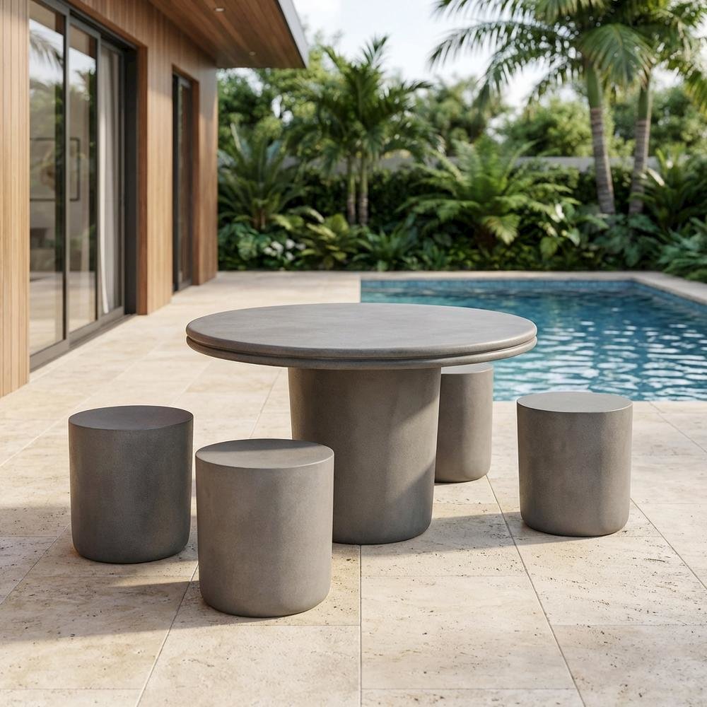 Outdoor patio dining set with concrete table, 5-piece collection for outdoor use