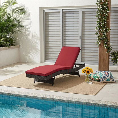 Outdoor Patio Chaise In Neutral Fabric With Cushioned Comfort For Relaxing