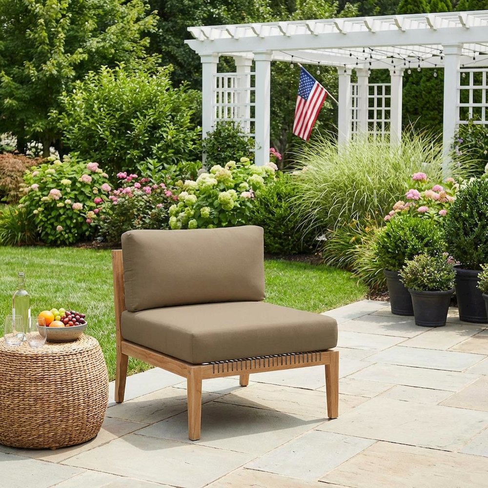 Teak Wood Outdoor Lounge Chair With Armless Design And Cushioned Seat