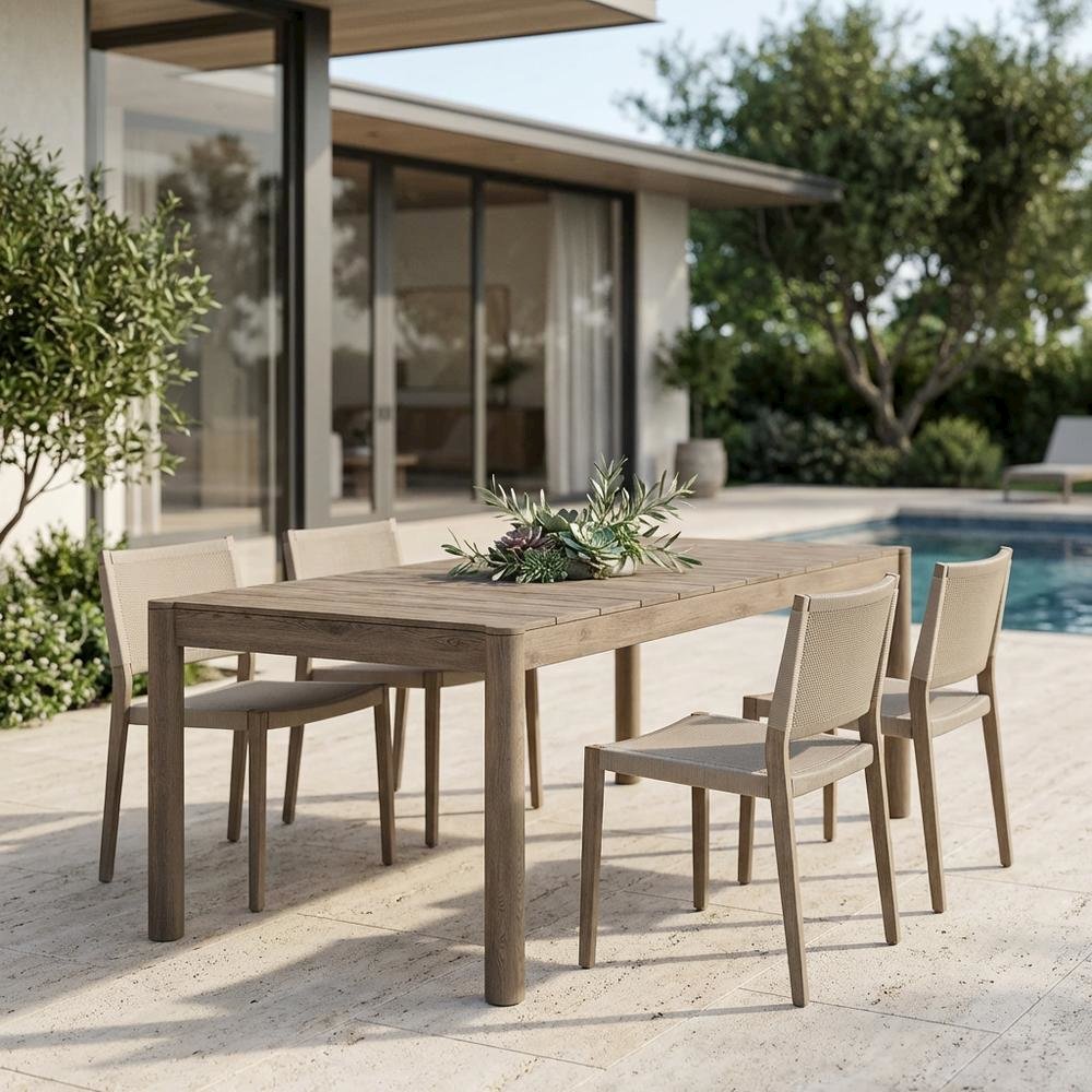 Gray Outdoor Teak Wood Dining Table with Spacious Surface