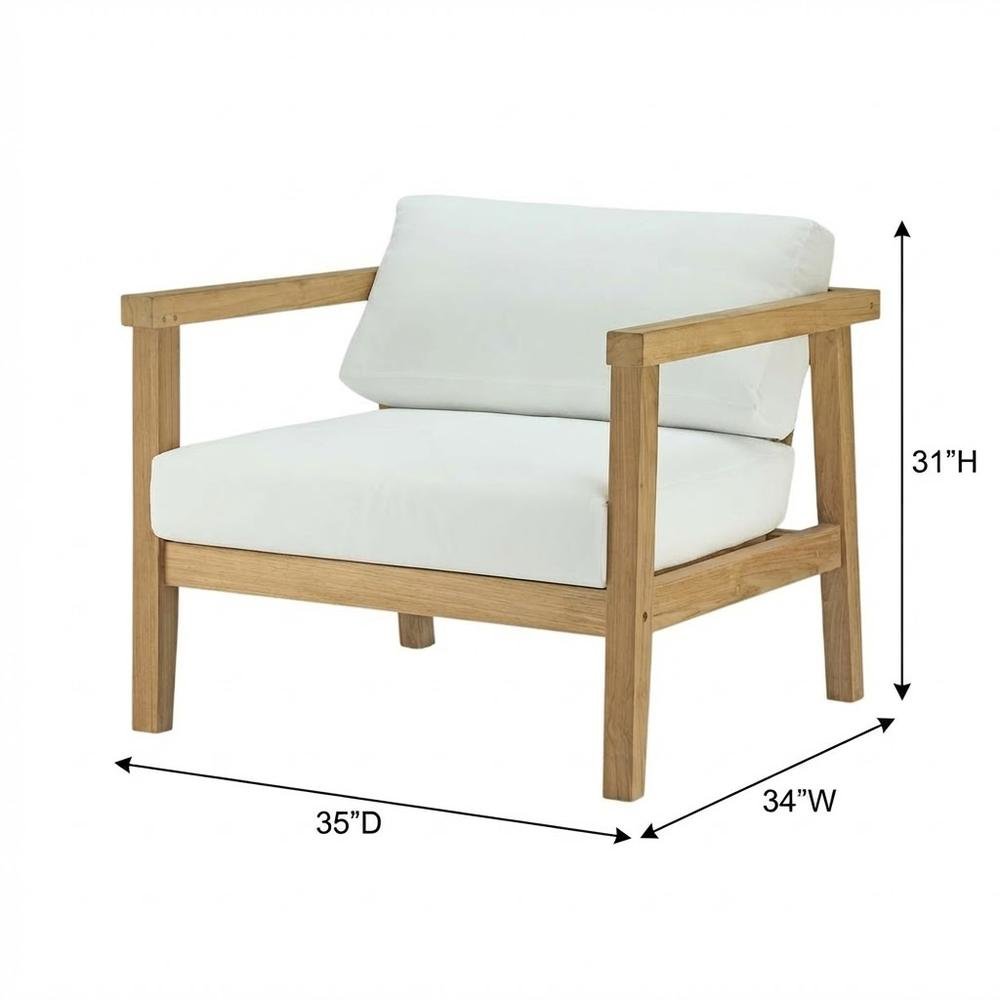 Outdoor Patio Teak Armchair With Cushioned Seating And Comfortable Back Support