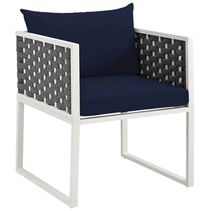 Outdoor Patio Aluminum Dining Armchair With Cushioned Seat And Armrests