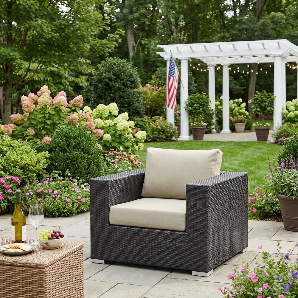 Outdoor Patio Armchair With Cushions And Armrests For Garden Lounge