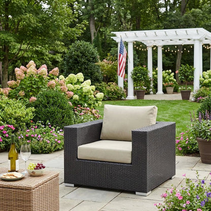 Outdoor Patio Armchair With Cushions And Armrests For Garden Lounge