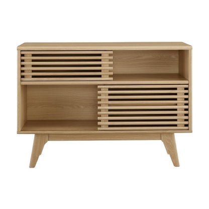 Brown wood TV stand with sleek design and sturdy construction