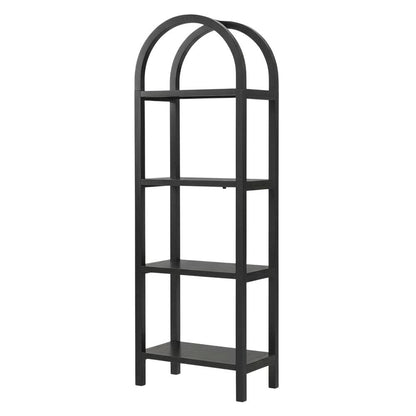 Black Narrow Arched Bookshelf, Elevated Shelves, Engineered Wood Construction