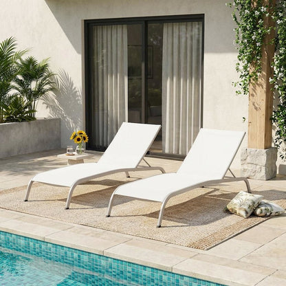 Outdoor Patio Chaise Lounge Set Of 2 With Cushioned Deck Chairs