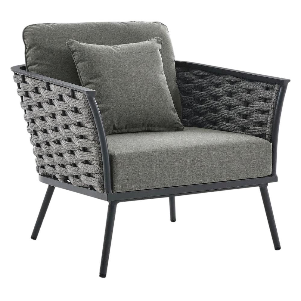 Outdoor Patio Aluminum Armchair With Cushioned Seat And Armrests