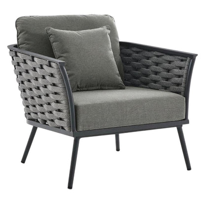 Outdoor Patio Aluminum Armchair With Cushioned Seat And Armrests