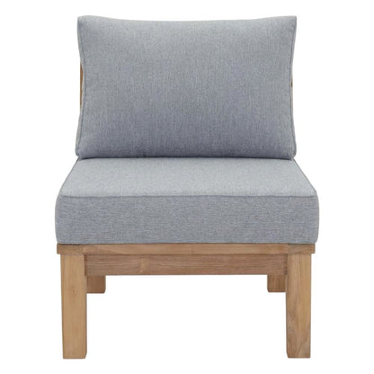 Outdoor Patio Teak Armless Sofa With Cushioned Seat And Back