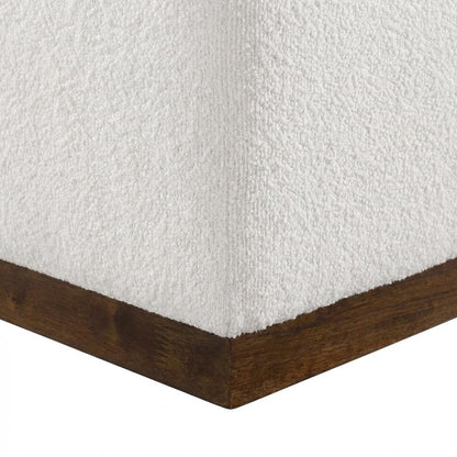 Square Boucle Upholstered Ottoman With Cushioned Top For Outdoor Lounge