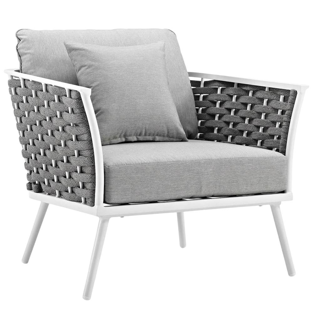 Aluminum Outdoor Patio Armchair With Cushioned Seat And Armrests