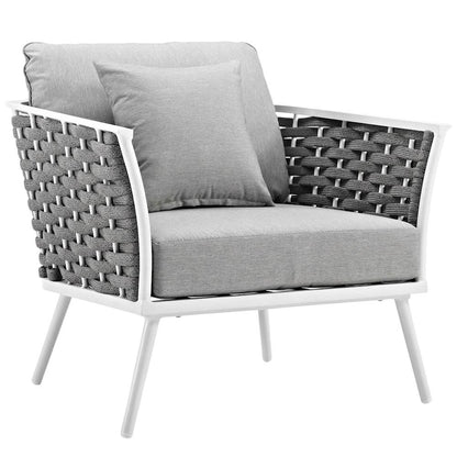 Aluminum Outdoor Patio Armchair With Cushioned Seat And Armrests