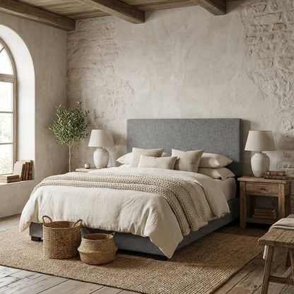 Upholstered Linen Fabric Full Queen Headboard with Padded Design