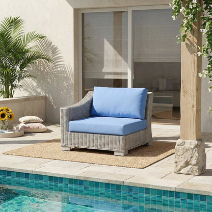 Outdoor Lounge Chair With Wicker Rattan Armrest In Neutral Finish