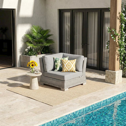 Outdoor Patio Wicker Rattan Corner Chair With Cushioned Seating