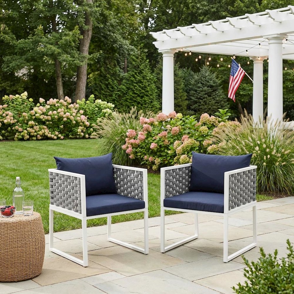 Aluminum Outdoor Patio Dining Armchair Set Of 2 With Cushioned Seating