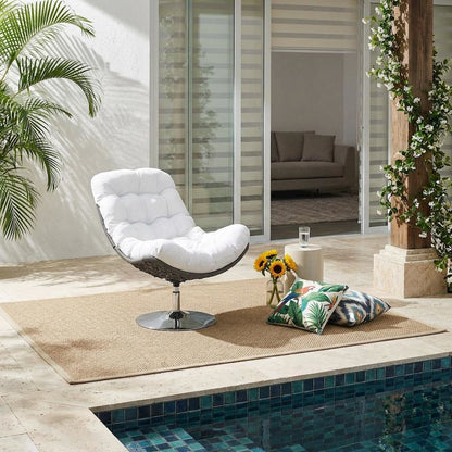 Wicker Rattan Outdoor Lounge Swivel Chair With Cushioned Seat