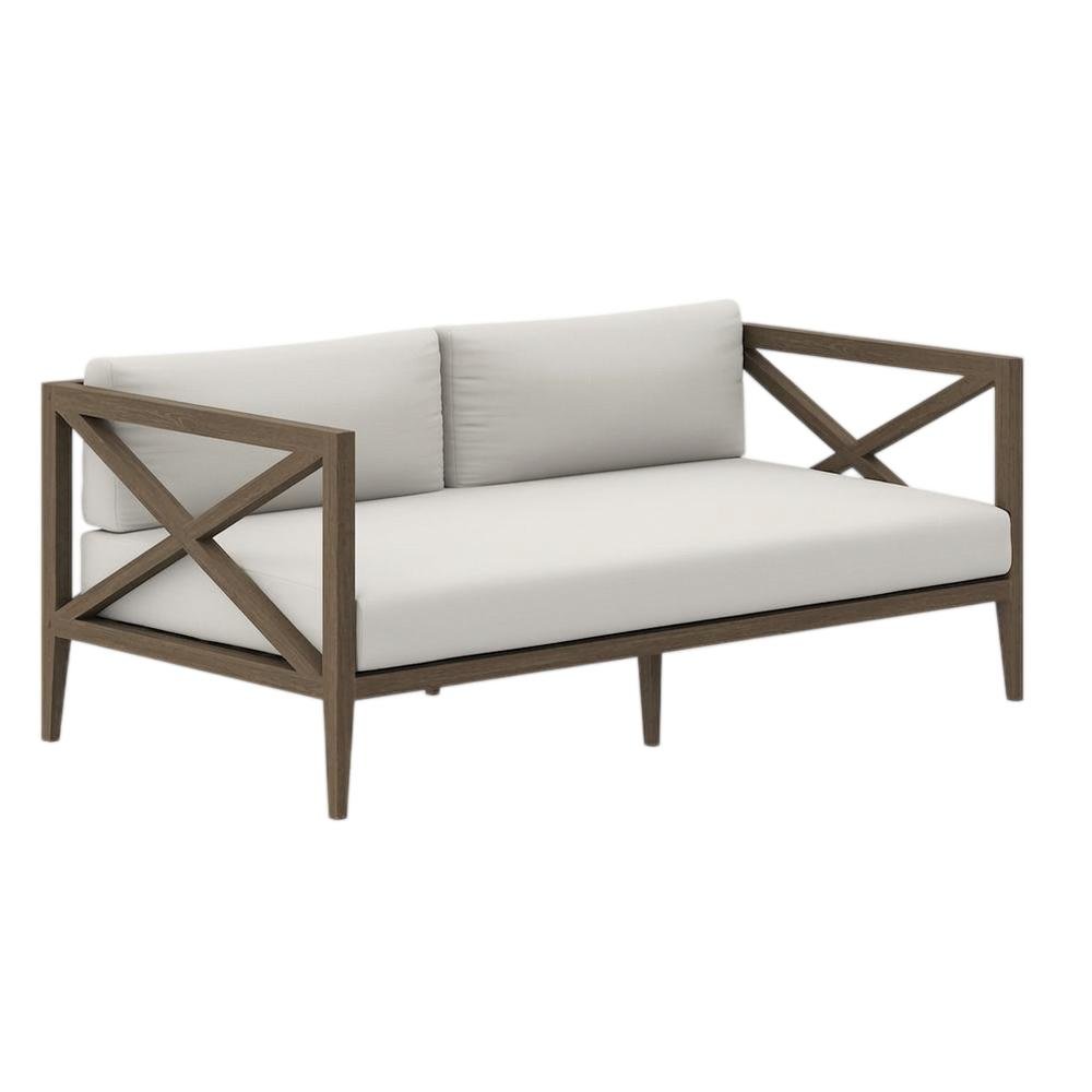 Teak Outdoor Loveseat for Patio with Armrests and Cushioned Seat