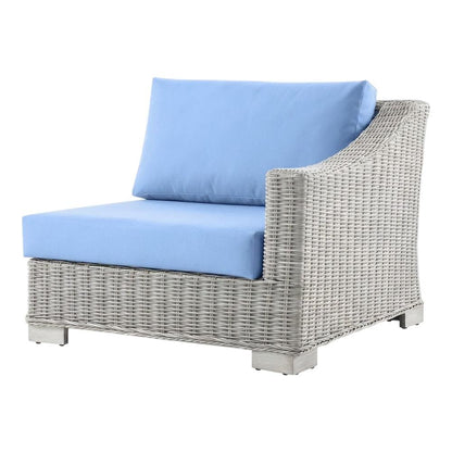 Outdoor Lounge Chair With Wicker Rattan Armrest In Neutral Finish
