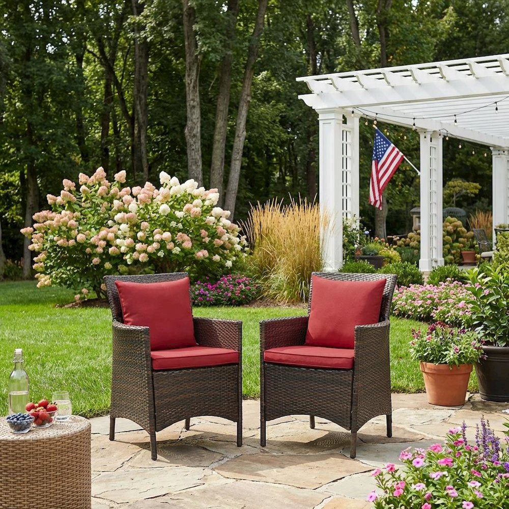 Outdoor Patio Wicker Rattan Dining Armchair Set Of 2 With Armrests