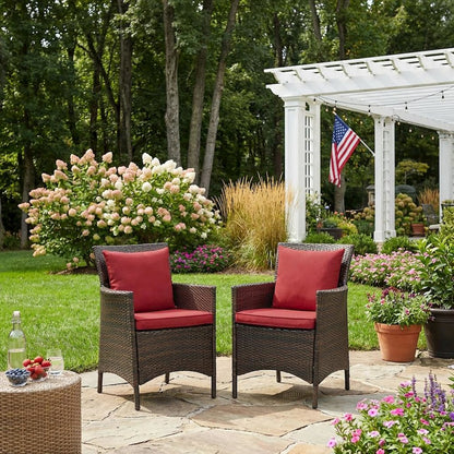 Outdoor Patio Wicker Rattan Dining Armchair Set Of 2 With Armrests