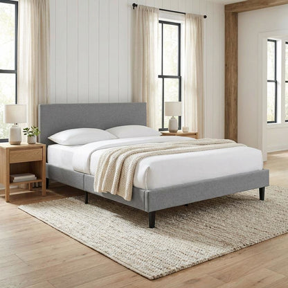 Fabric Queen Bed with Platform Design and Plush Upholstery