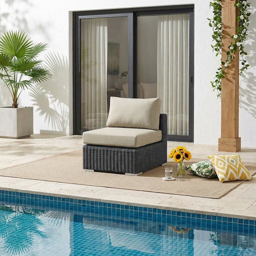 Outdoor Patio Armless Lounge Chair With Cushioned Seat And Back Support