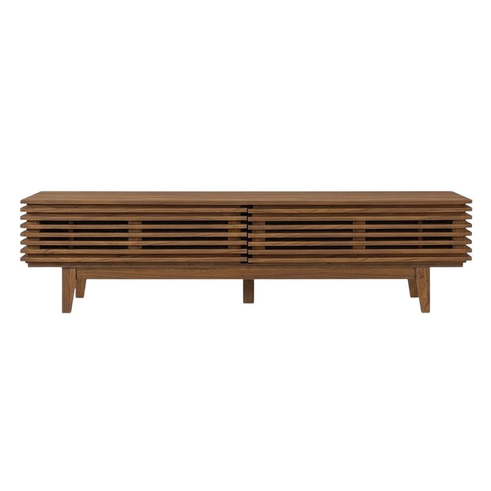 Brown wood TV stand with modern design and sturdy construction