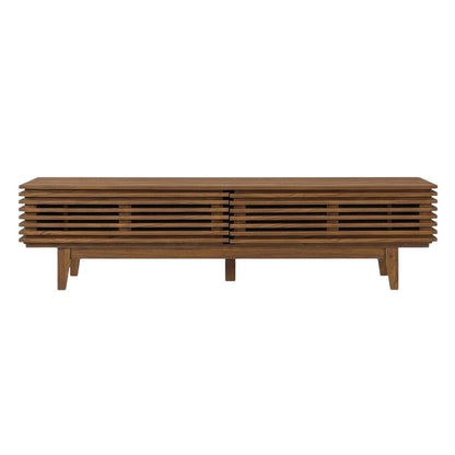 Brown wood TV stand with modern design and sturdy construction