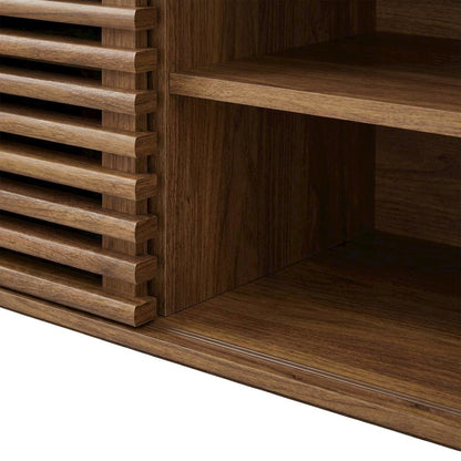 Wooden brown wall-mount TV console with sleek design and sturdy build