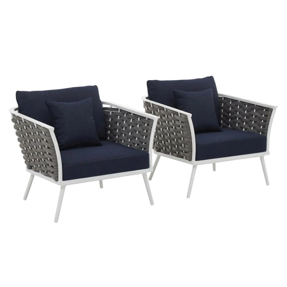 Outdoor Patio Aluminum Armchair Set Of 2 With Cushioned Seats For Garden, Deck