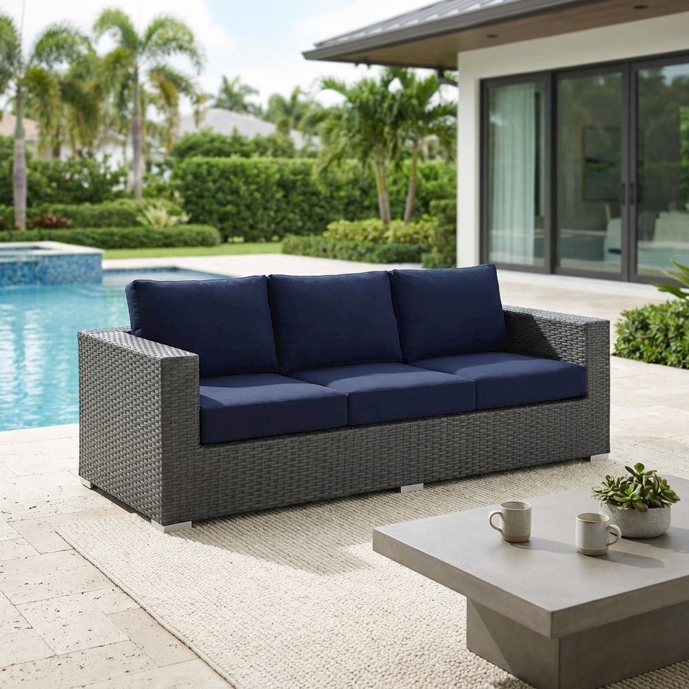 Outdoor Sunbrella Fabric Patio Lounge Sofa, Cushions, Comfortable Outdoor Living