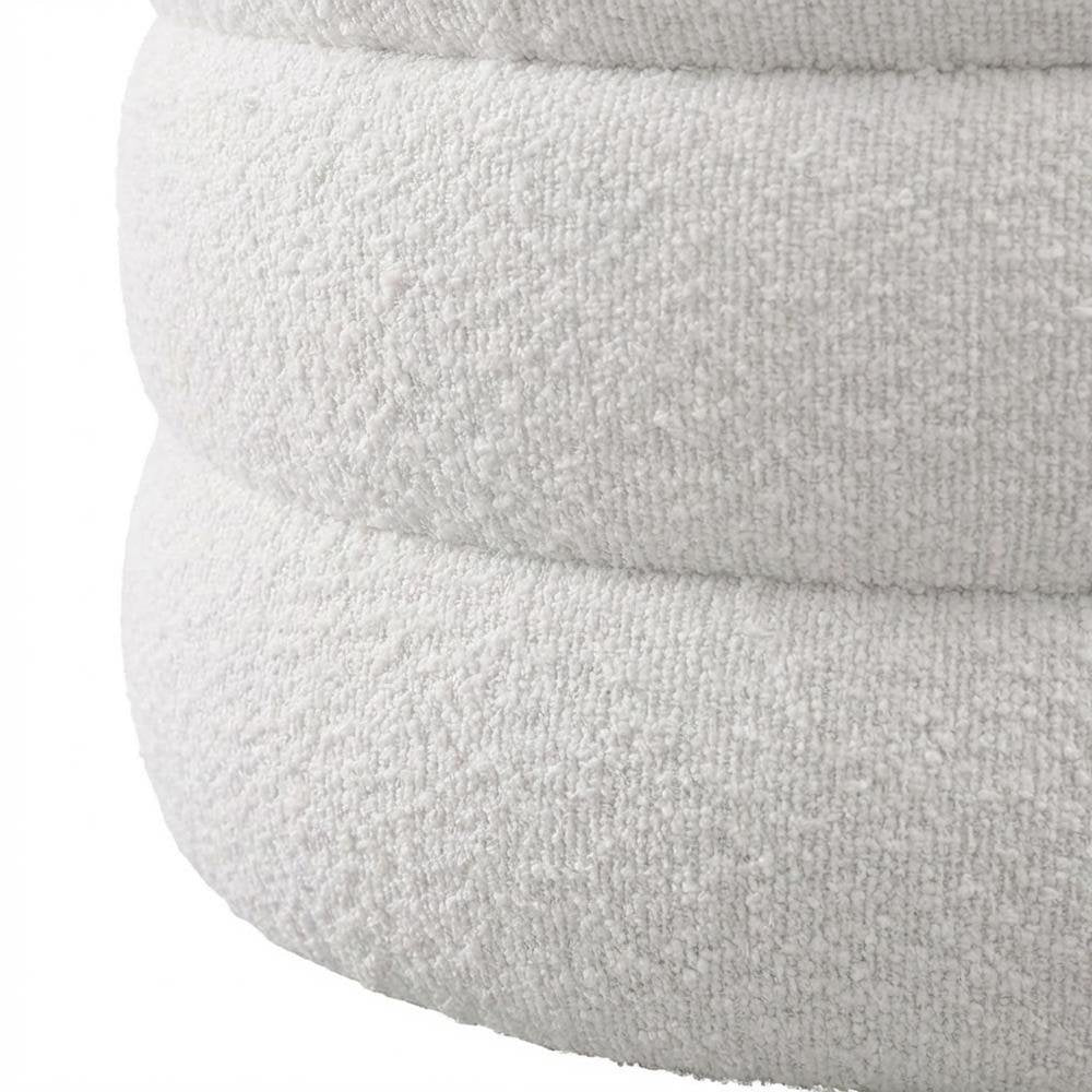 Round Boucle Fabric Outdoor Ottoman With Storage And Cushioned Top