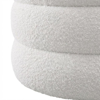 Round Boucle Fabric Outdoor Ottoman With Storage And Cushioned Top