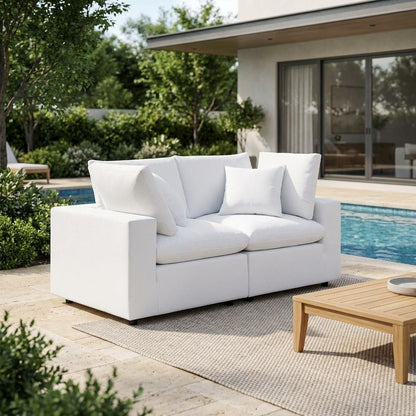 Outdoor Loveseat In Neutral Fabric With Comfortable Cushions