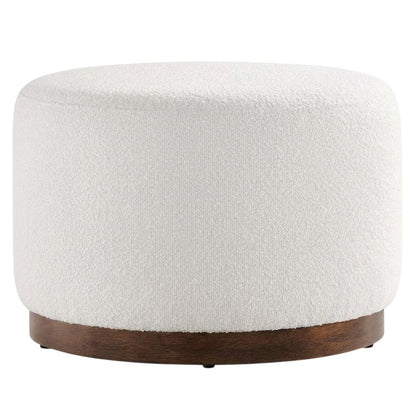 Round Boucle Upholstered Ottoman For Outdoor Lounge And Seating