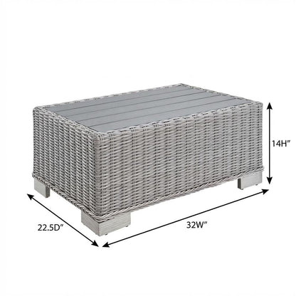 Outdoor Wicker Rattan Coffee Table, Weather-Resistant Finish For Patio Lounge