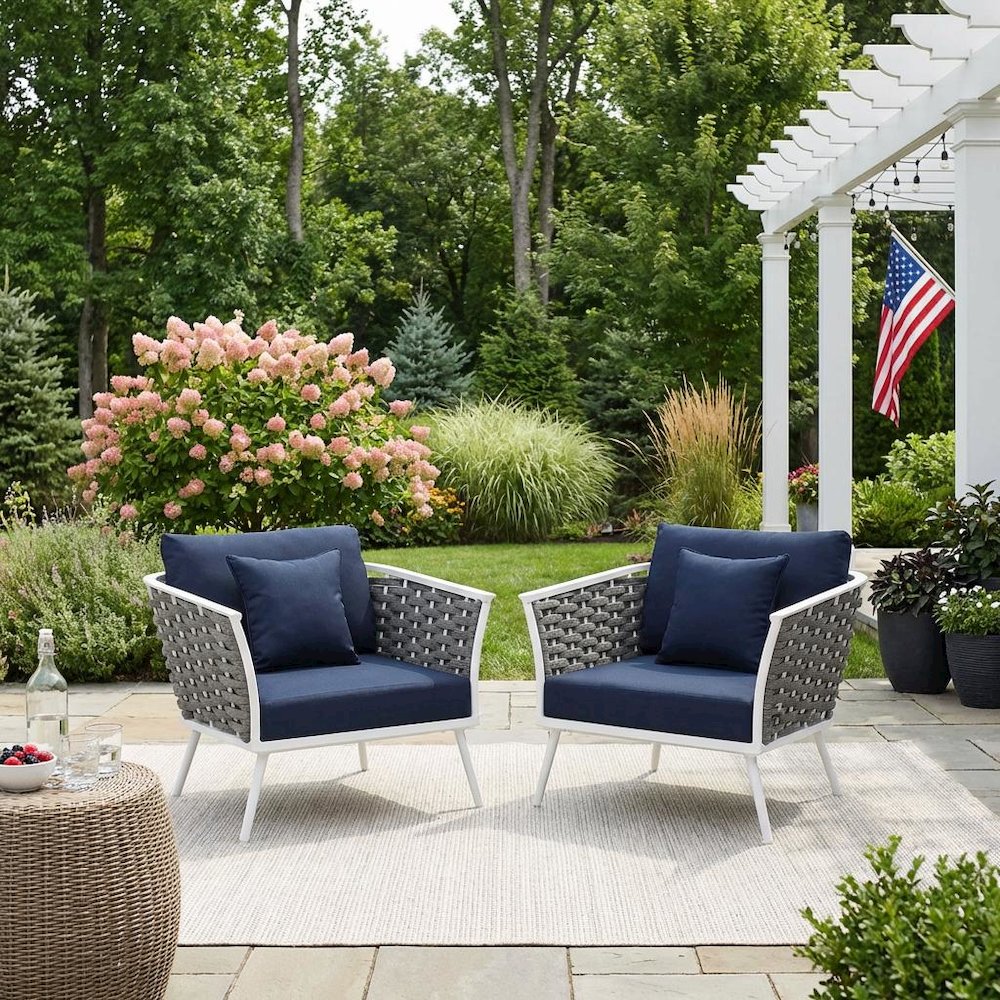 Outdoor Patio Aluminum Armchair Set Of 2 With Cushioned Seats For Garden, Deck