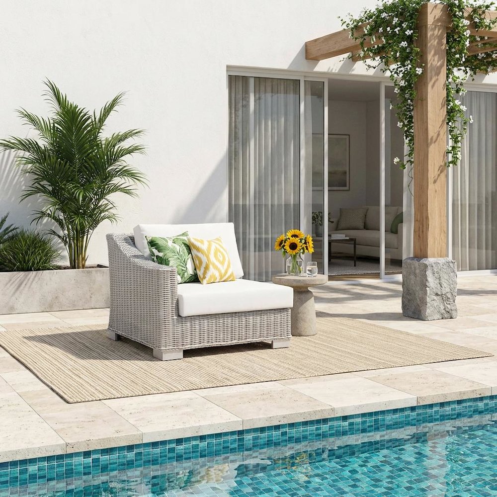 Outdoor Patio Wicker Rattan Left-Arm Chair With Cushioned Backrest
