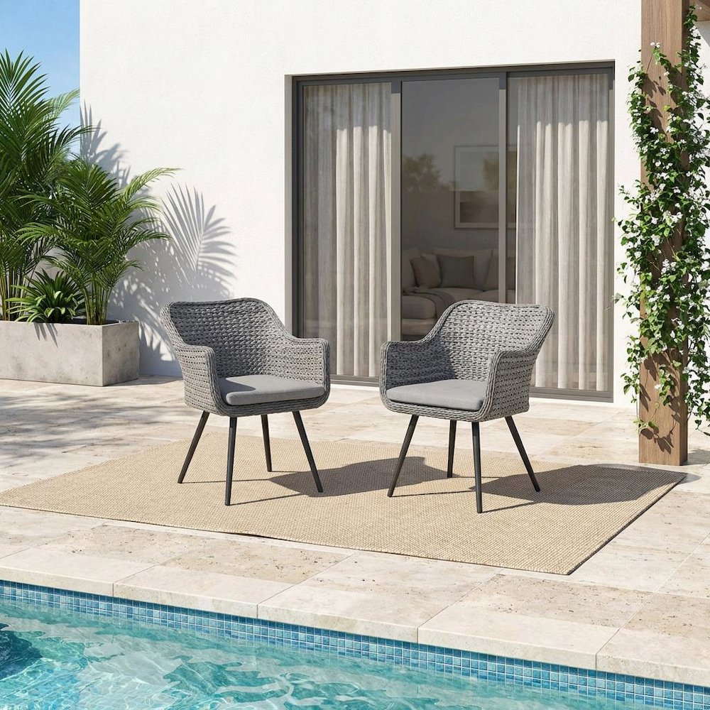 Outdoor Patio Wicker Rattan Dining Armchair Set Of 2 With Armrests