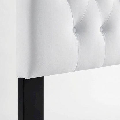 White Velvet Tufted Headboard with Diamond Pattern and Durable Upholstery