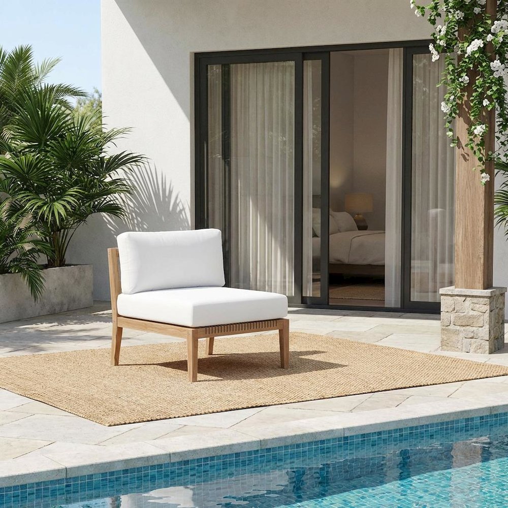 Teak Wood Outdoor Lounge Chair With Back And Seat Cushions