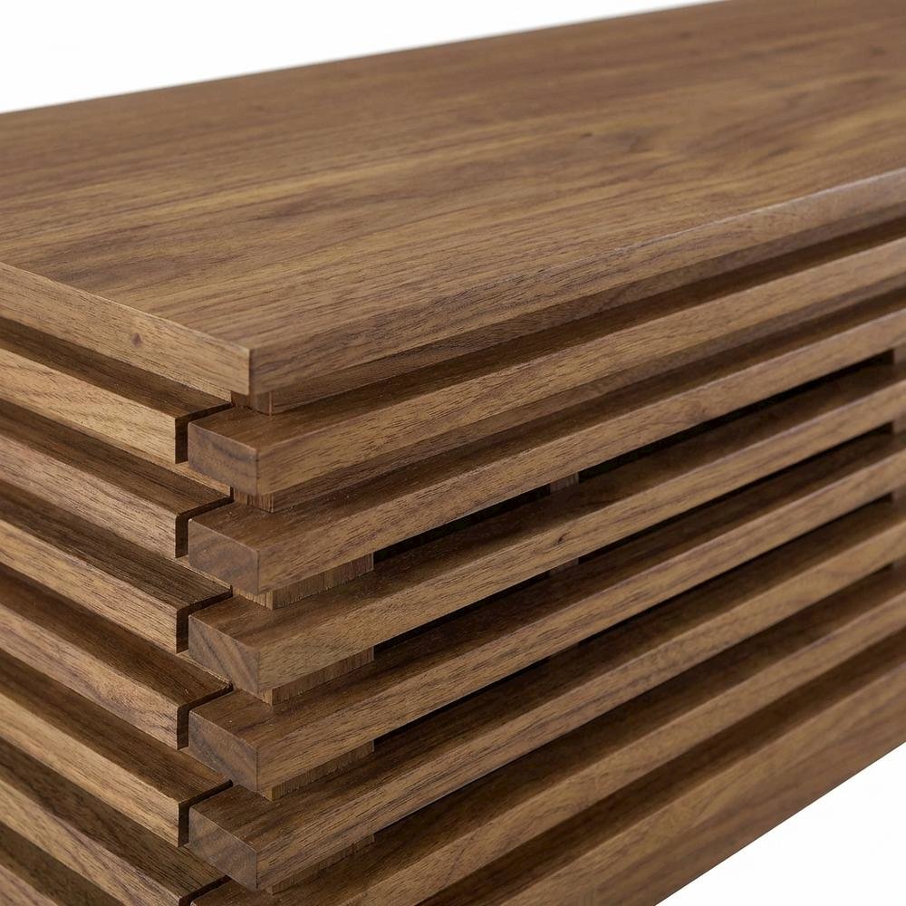 Brown wood TV stand with modern design and sturdy construction