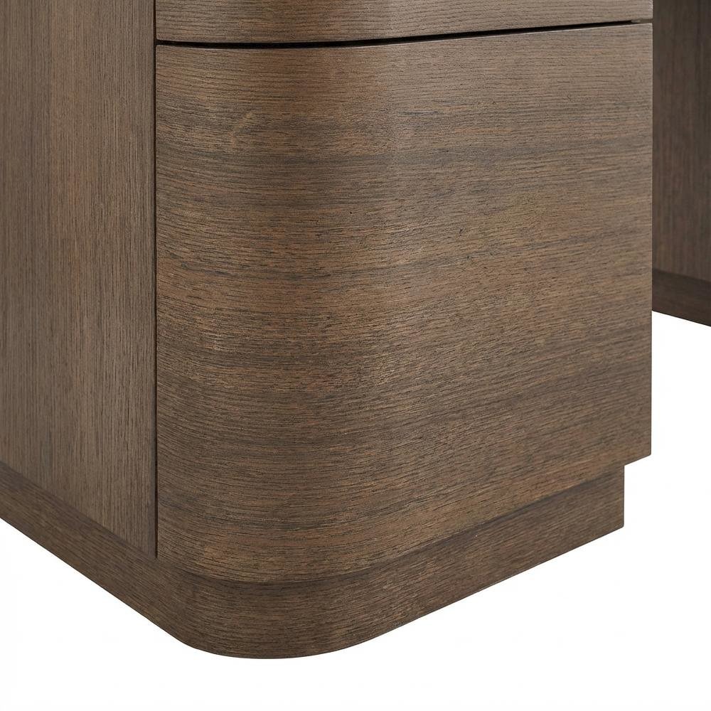Dark Brown Curved Office Desk with 6 Drawers and Keyboard Shelf