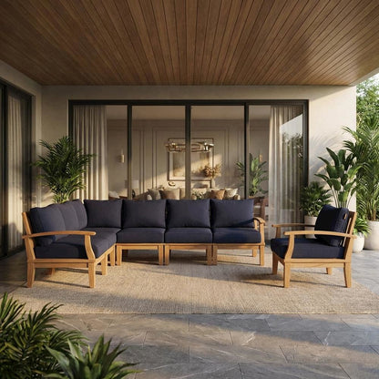 Outdoor Teak Patio Furniture Set With Armrests And Cushioned Seats