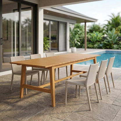 Teak Outdoor Dining Table with Sturdy Top and Classic Design