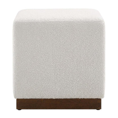 Square Boucle Upholstered Ottoman, Neutral Tone, Versatile Seating, Footrest