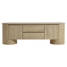 Oval Entertainment Center TV Console Cabinet with Storage and Drawers, Light Oak