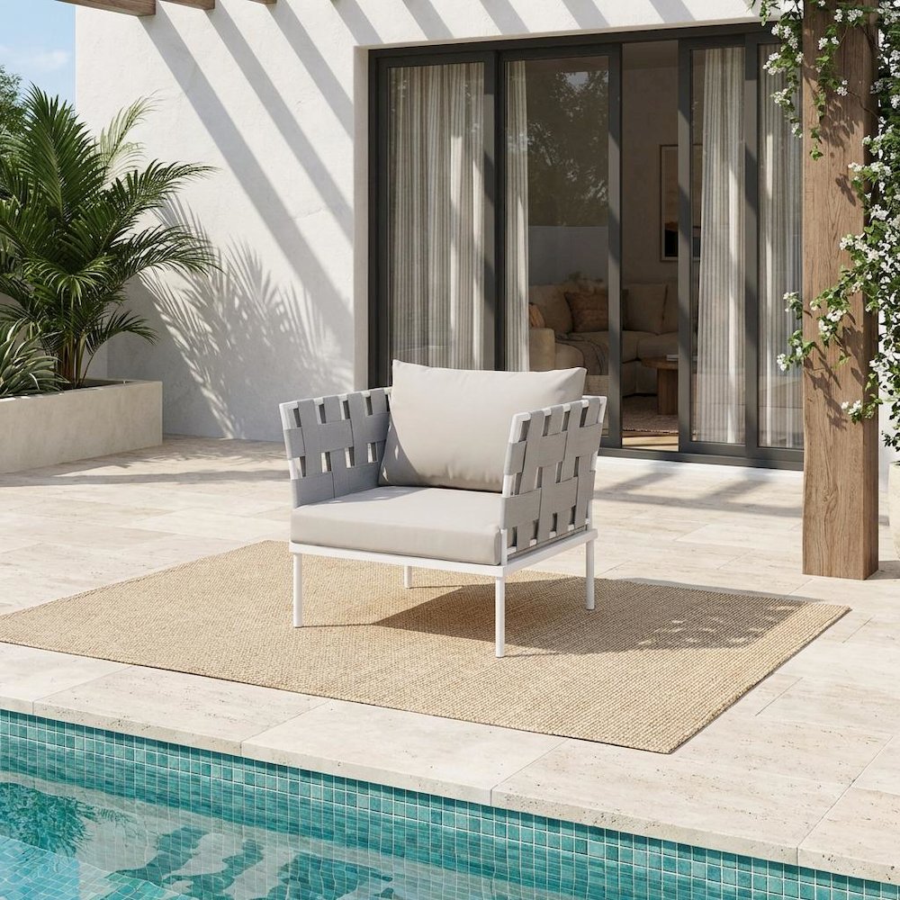 Outdoor Patio Aluminum Armchair With Weather-Resistant Frame And Cushioned Seat